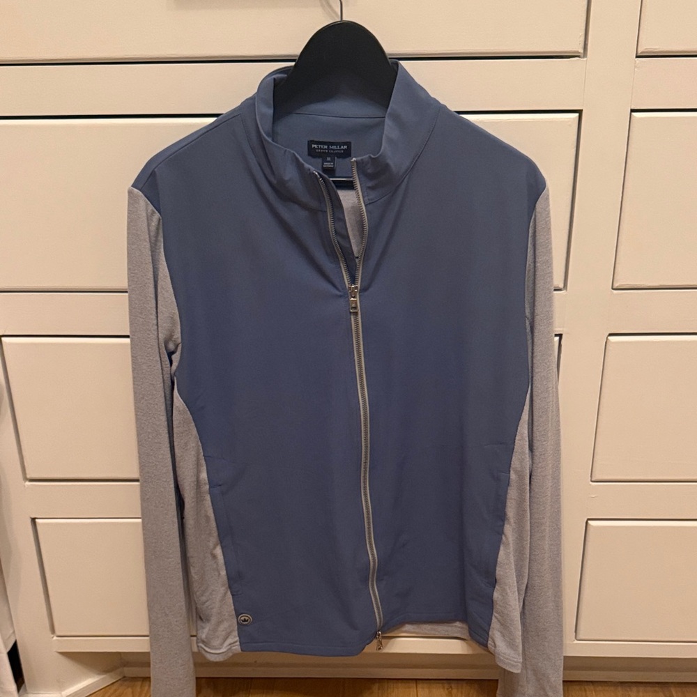 Peter Millar Crown Crafted Slate Blue & Gray Zip-Front Athletic Jacket Sweater